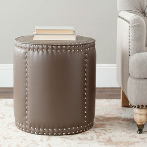 Safavieh Paula Ottoman Silver Nail Heads Clay Plywood CA Foam Polyester Fiber Stainless Steel Bicast Leather MCR4596B 683726546214