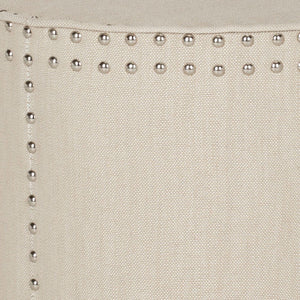 Safavieh Paula Ottoman Silver Nail Heads Off White Plywood CA Foam Polyester Fiber Stainless Steel Linen MCR4596C 683726546245