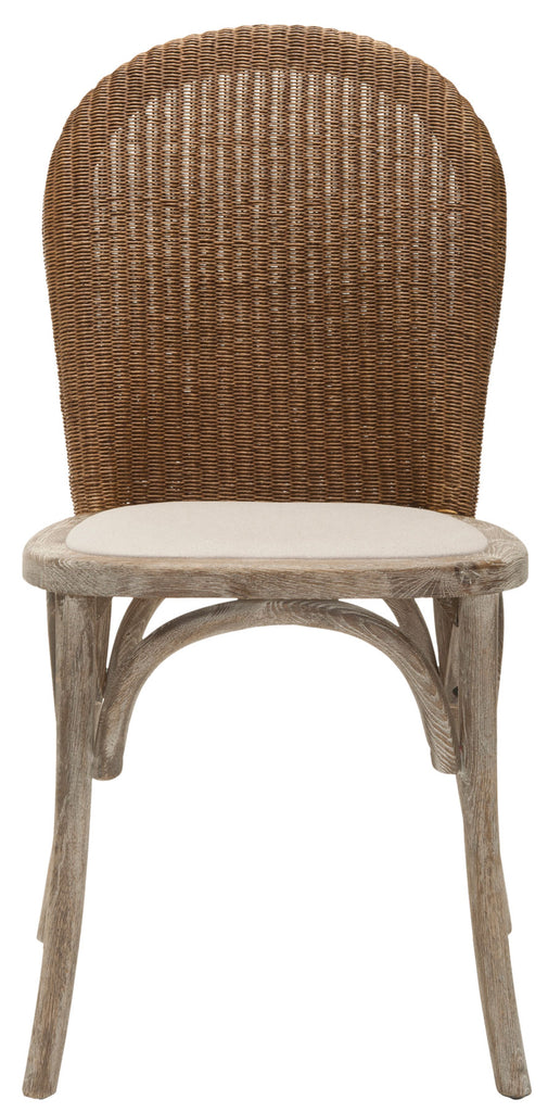 Safavieh - Set of 2 - Kioni Side Chair 19''H Rattan Taupe Pickled Oak Wood Oil Based Paint Linen MCR4599A-SET2 683726535867