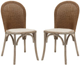 Safavieh - Set of 2 - Kioni Side Chair 19''H Rattan Taupe Pickled Oak Wood Oil Based Paint Linen MCR4599A-SET2 683726535867