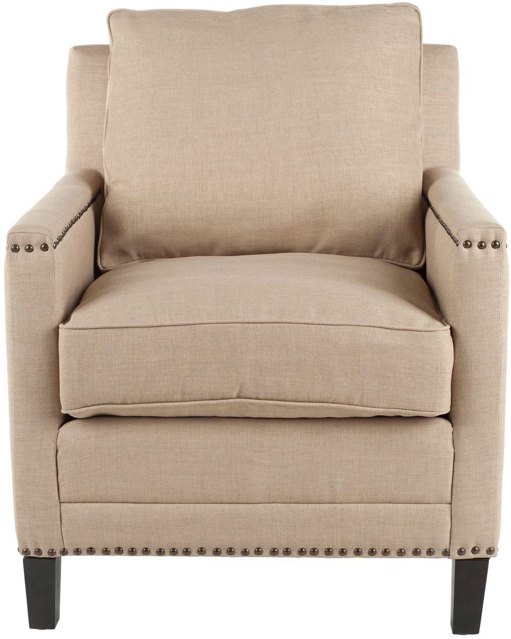 Safavieh Buckler Club Chair Silver Nail Heads Wheat Beige Espresso Wood Water Based Paint Birch CA Foam Poly FiberSteelLinen MCR4613A 683726522836