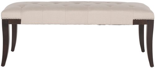 Safavieh Gibbons Bench Silver Nail Heads Taupe Espresso Wood Water Based Paint Birch CA Foam Poly Fiber Stainless Steel Linen MCR4614A 683726522874