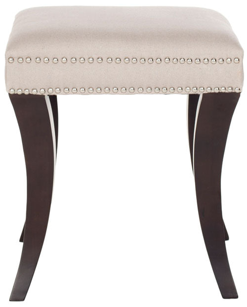 Safavieh Diva Ottoman Tufted Taupe Espresso Wood Water Based Paint Birch CA Foam Poly Fiber Stainless Steel Linen MCR4616A 683726545729