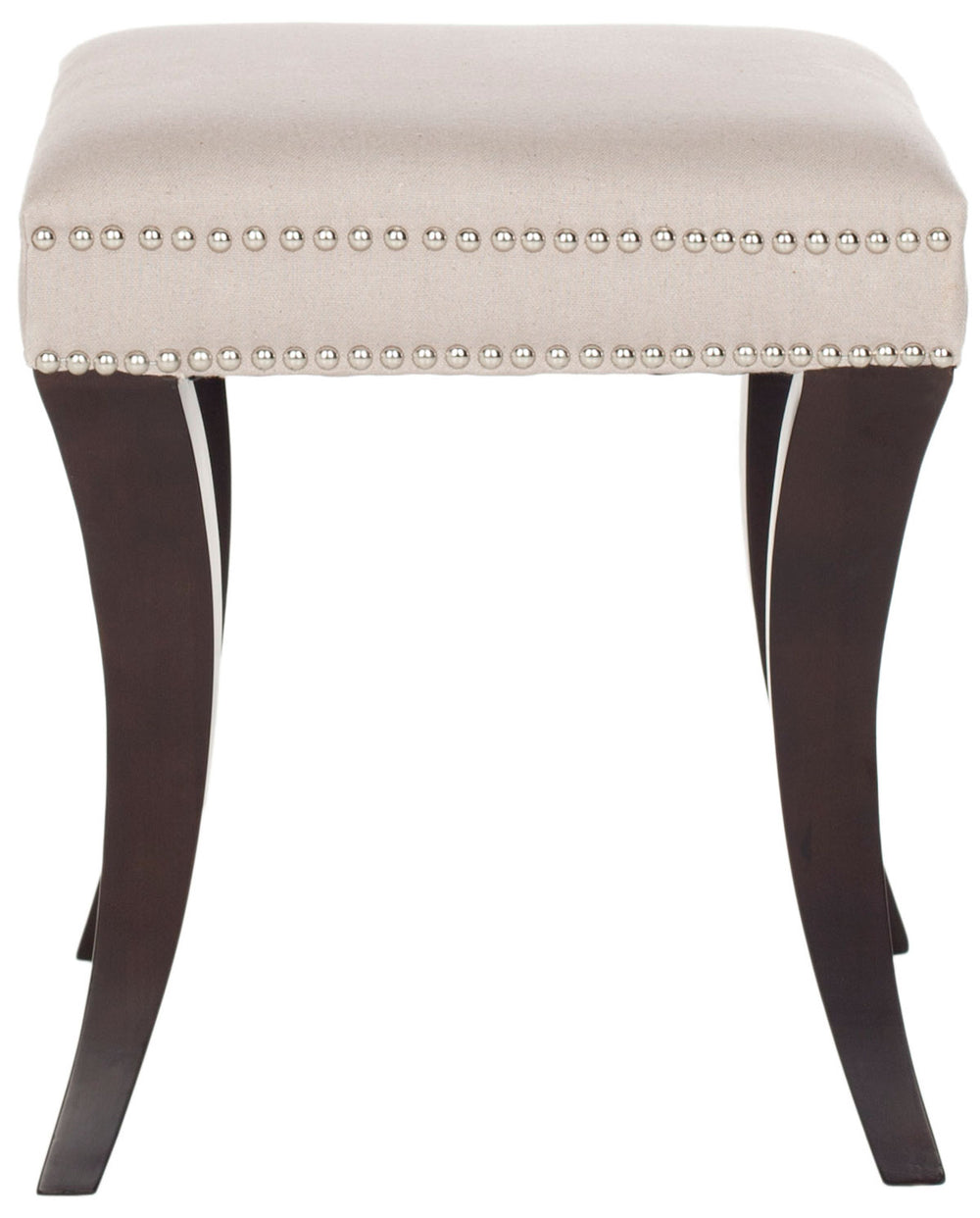 Safavieh Diva Ottoman Tufted Taupe Espresso Wood Water Based Paint Birch CA Foam Poly Fiber Stainless Steel Linen MCR4616A 683726545729