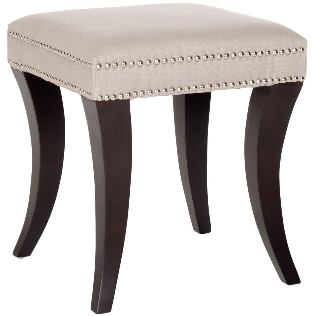 Safavieh Diva Ottoman Tufted Taupe Espresso Wood Water Based Paint Birch CA Foam Poly Fiber Stainless Steel Linen MCR4616A 683726545729