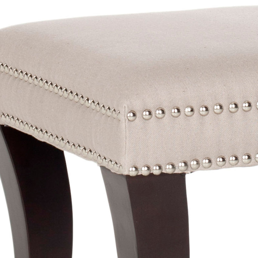 Safavieh Diva Ottoman Tufted Taupe Espresso Wood Water Based Paint Birch CA Foam Poly Fiber Stainless Steel Linen MCR4616A 683726545729