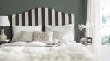 Safavieh Connie Headboard Queen Stripe Black and White Silver Fabric Wood Metal Plywood Polyester Linen Foam Stainless Steel MCR4620U 683726948254