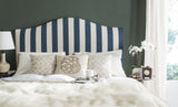 Safavieh Connie Headboard Queen Stripe Navy and White Silver Fabric Wood Metal Plywood Polyester Linen Foam Stainless Steel MCR4620V 683726948261