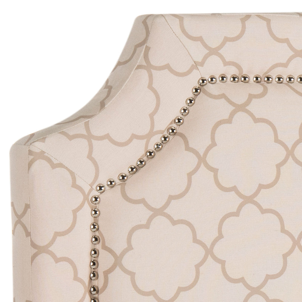 Shayne Glamorous Full Size Headboard in Pale Pink & Beige with Elegant Silver Nailhead Detailing