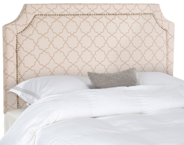 Shayne Glamorous Full Size Headboard in Pale Pink & Beige with Elegant Silver Nailhead Detailing