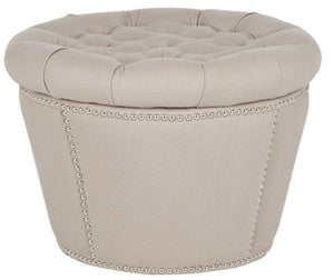 Safavieh Vanessa Ottoman Silver Nail Heads Taupe Plywood CA Foam Poly Fiber Stainless Steel Linen MCR4637A 683726594116