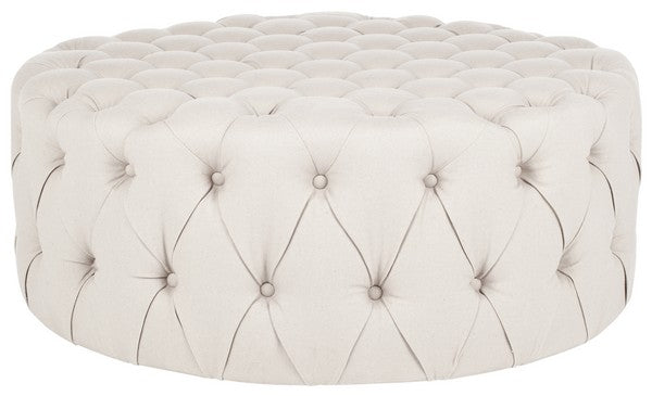 Safavieh Charlene Ottoman Tufted Cocktail Taupe Plywood CA Foam Poly Fiber Linen MCR4638A 683726594253