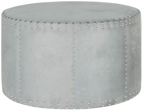 Safavieh Jody Ottoman Cocktail Nail Heads Grey Plywood CA Foam Poly Fiber Stainless Steel Polyester MCR4640F 683726863922