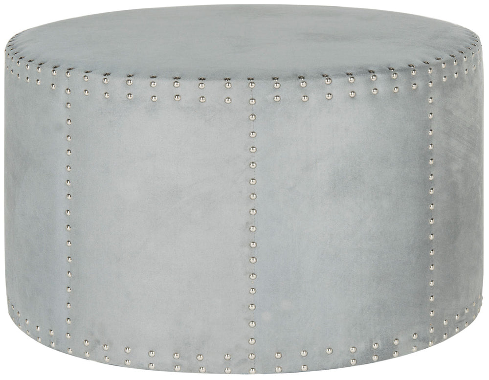 Safavieh Jody Ottoman Cocktail Nail Heads Grey Plywood CA Foam Poly Fiber Stainless Steel Polyester MCR4640F 683726863922