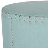 Safavieh Jody Ottoman Cocktail Nail Heads Sky Blue Plywood CA Foam Poly Fiber Stainless Steel Linen Polyester MCR4640G 683726863939