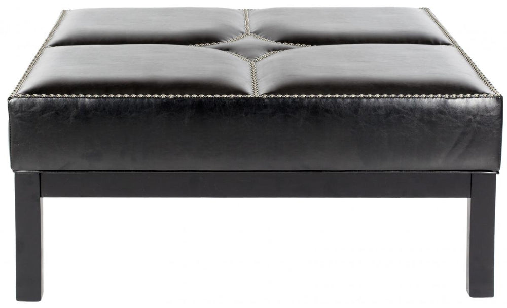 Safavieh Terrence Ottoman Cocktail Nail Heads Black Wood Water Based Paint Birch CA Foam Poly FiberSteelBicast Leather MCR4644A 683726597278