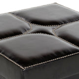 Safavieh Terrence Ottoman Cocktail Nail Heads Black Wood Water Based Paint Birch CA Foam Poly FiberSteelBicast Leather MCR4644A 683726597278