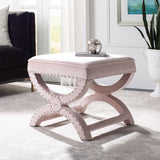 Safavieh Mystic Ottoman - Silver Nail Heads Blush Pink Wood MCR4645H