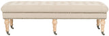 Safavieh Barney Bench Tufted Nail Heads True Taupe Pickled Oak Wood Oil Based CA Foam Poly Fiber Stainless Steel Linen Polyester MCR4649C 683726368038