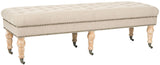 Safavieh Barney Bench Tufted Nail Heads True Taupe Pickled Oak Wood Oil Based CA Foam Poly Fiber Stainless Steel Linen Polyester MCR4649C 683726368038