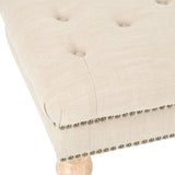 Safavieh Barney Bench Tufted Nail Heads True Taupe Pickled Oak Wood Oil Based CA Foam Poly Fiber Stainless Steel Linen Polyester MCR4649C 683726368038