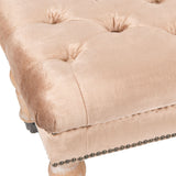 Safavieh Barney Bench Tufted Nail Heads Mink Brown Pickled Oak Wood Oil Based CA Foam Poly Fiber Stainless Steel Cotton Viscose MCR4649E 683726368052