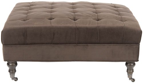 Safavieh Clark Ottoman Tufted Cocktail Graphite Espresso Wood Water Based Paint Birch CA Foam Poly Fiber Cotton MCR4654A 683726368700