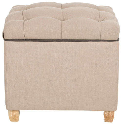 Safavieh Joanie Ottoman Tufted True Taupe Pickled Oak Wood Oil Based CA Foam Poly Fiber Linen Polyester MCR4655A 683726368823