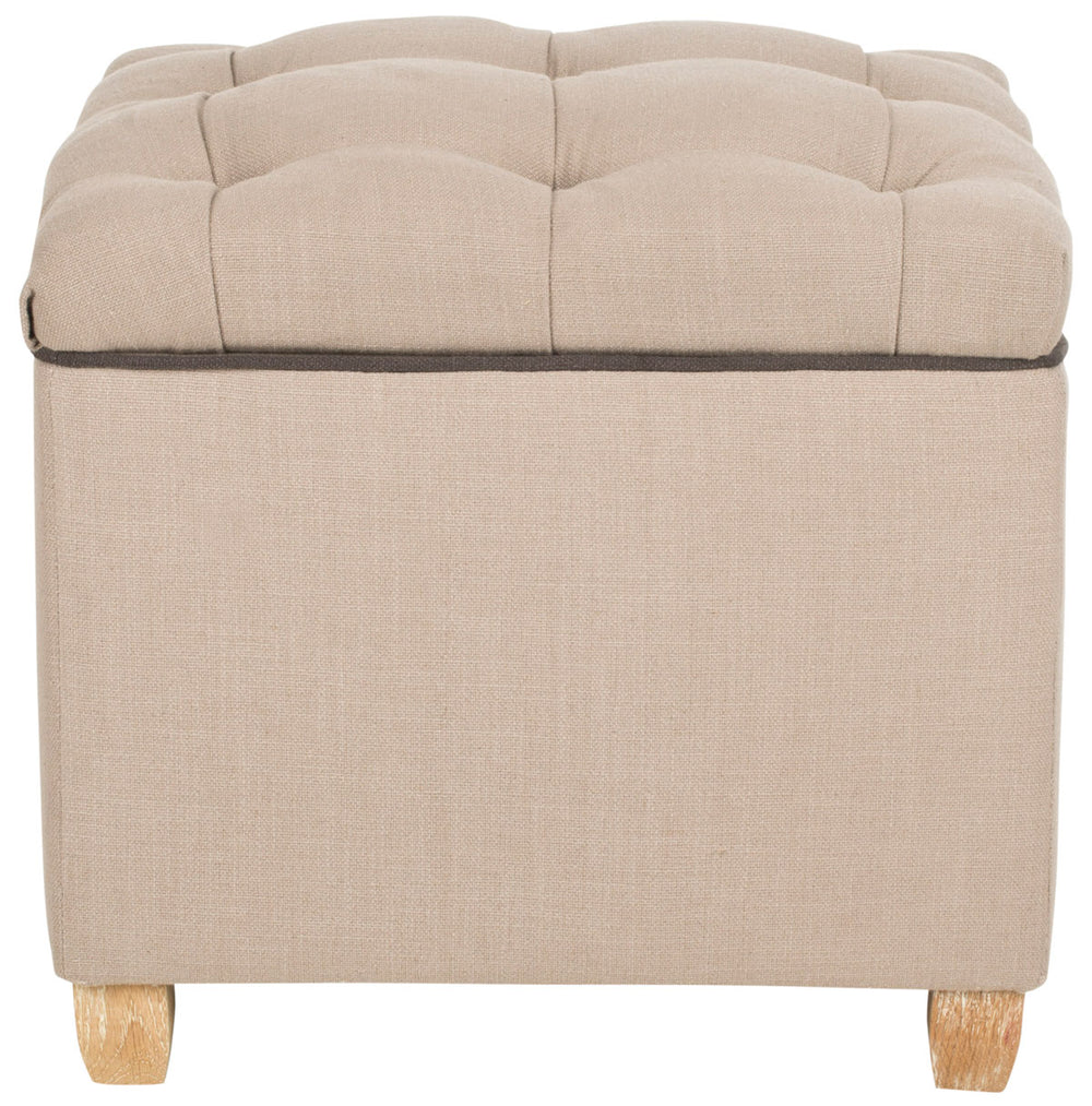 Safavieh Joanie Ottoman Tufted True Taupe Pickled Oak Wood Oil Based CA Foam Poly Fiber Linen Polyester MCR4655A 683726368823