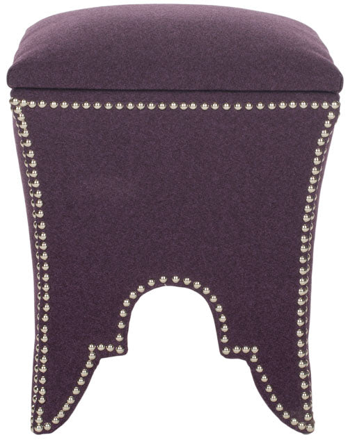 Safavieh Deidra Ottoman Silver Nail Heads Plum Wood Mixed Solid CA Foam Poly Fiber Stainless Steel Wool MCR4663A 683726380467