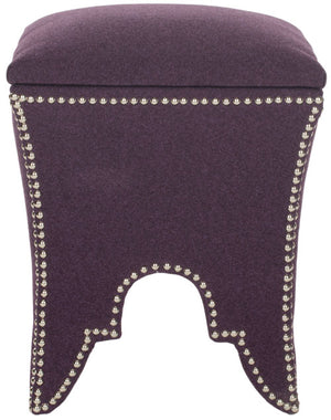 Safavieh Deidra Ottoman Silver Nail Heads Plum Wood Mixed Solid CA Foam Poly Fiber Stainless Steel Wool MCR4663A 683726380467