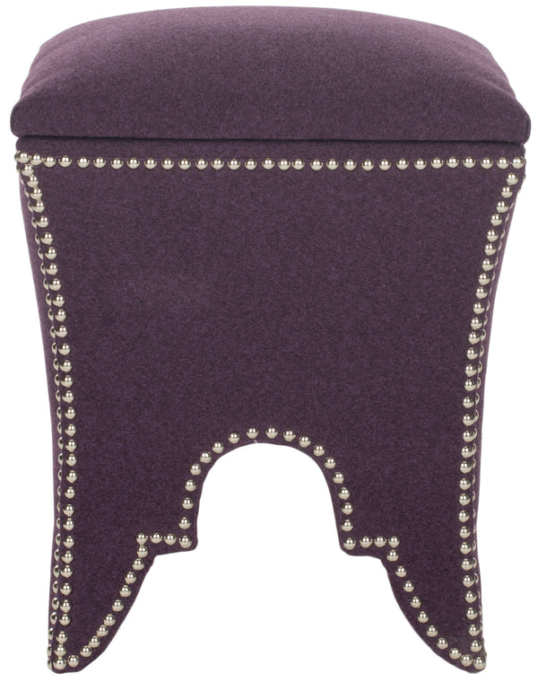 Safavieh Deidra Ottoman Silver Nail Heads Plum Wood Mixed Solid CA Foam Poly Fiber Stainless Steel Wool MCR4663A 683726380467