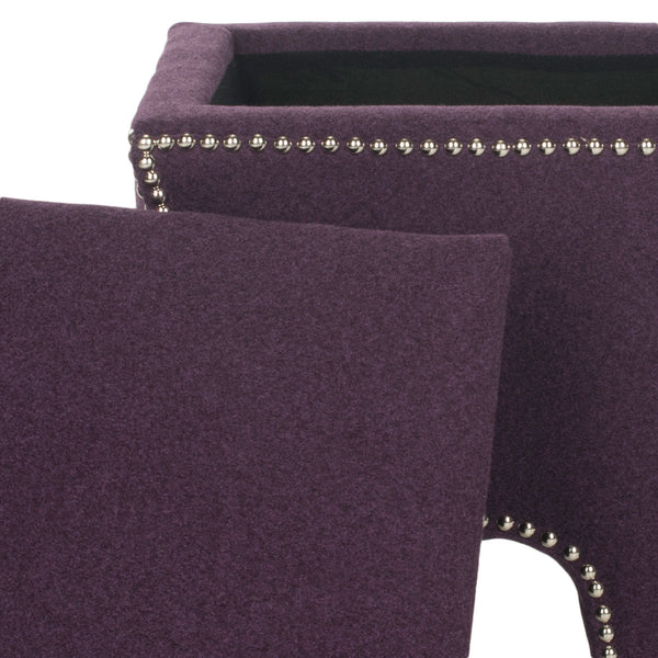 Safavieh Deidra Ottoman Silver Nail Heads Plum Wood Mixed Solid CA Foam Poly Fiber Stainless Steel Wool MCR4663A 683726380467