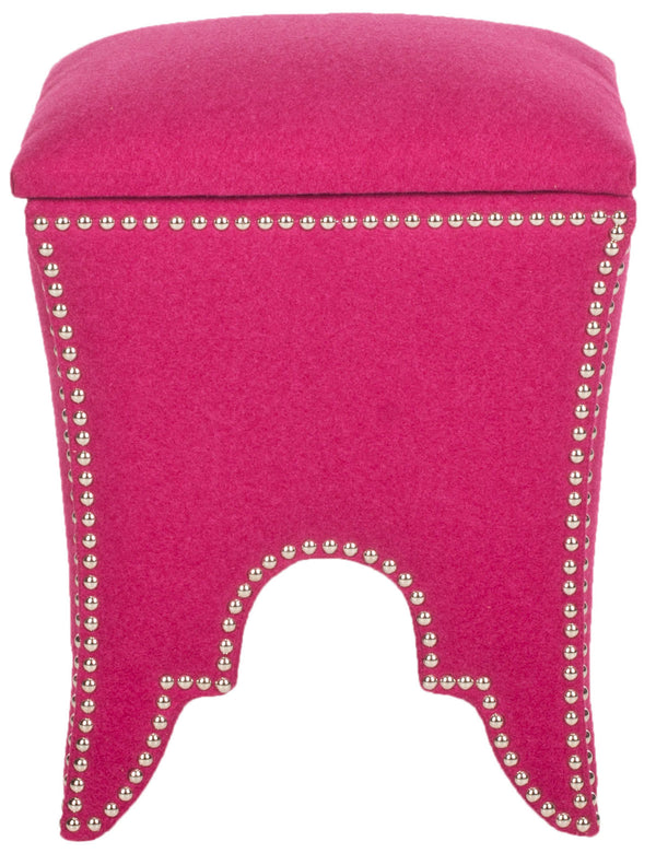 Safavieh Deidra Ottoman Silver Nail Heads Berry Wood Mixed Solid CA Foam Poly Fiber Stainless Steel Wool MCR4663B 683726380528