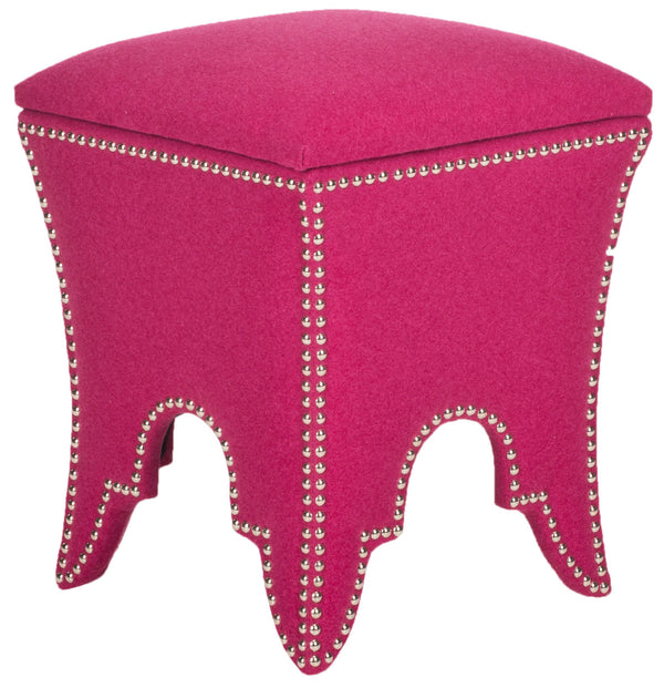 Safavieh Deidra Ottoman Silver Nail Heads Berry Wood Mixed Solid CA Foam Poly Fiber Stainless Steel Wool MCR4663B 683726380528