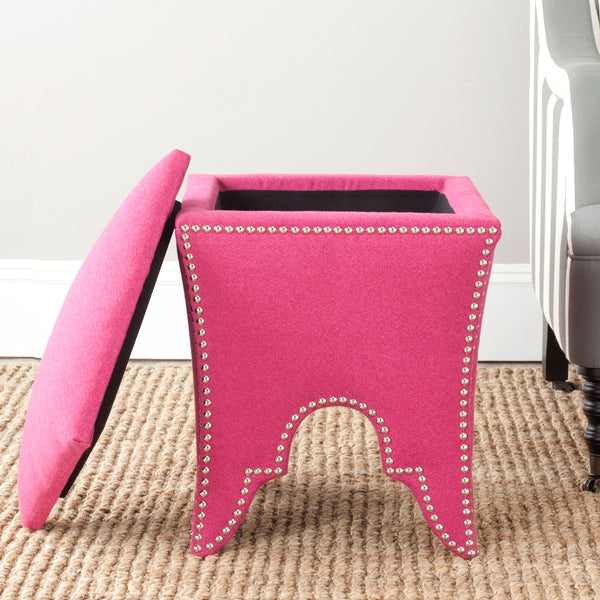 Safavieh Deidra Ottoman Silver Nail Heads Berry Wood Mixed Solid CA Foam Poly Fiber Stainless Steel Wool MCR4663B 683726380528