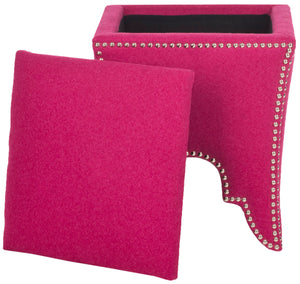 Safavieh Deidra Ottoman Silver Nail Heads Berry Wood Mixed Solid CA Foam Poly Fiber Stainless Steel Wool MCR4663B 683726380528