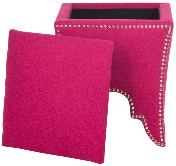 Safavieh Deidra Ottoman Silver Nail Heads Berry Wood Mixed Solid CA Foam Poly Fiber Stainless Steel Wool MCR4663B 683726380528