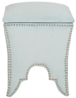 Safavieh Deidra Ottoman Silver Nail Heads Sage Wood Mixed Solid CA Foam Poly Fiber Stainless Steel Cotton MCR4663D 683726380603