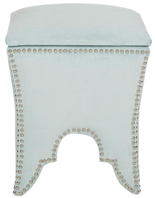 Safavieh Deidra Ottoman Silver Nail Heads Sage Wood Mixed Solid CA Foam Poly Fiber Stainless Steel Cotton MCR4663D 683726380603