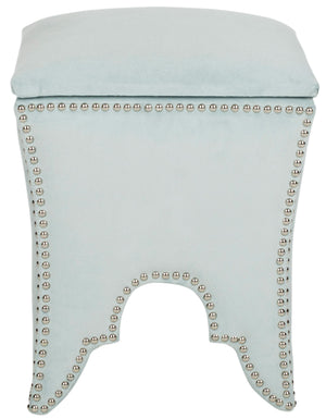 Safavieh Deidra Ottoman Silver Nail Heads Sage Wood Mixed Solid CA Foam Poly Fiber Stainless Steel Cotton MCR4663D 683726380603