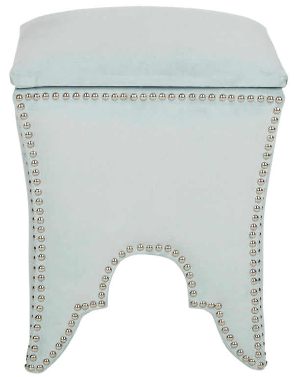 Safavieh Deidra Ottoman Silver Nail Heads Sage Wood Mixed Solid CA Foam Poly Fiber Stainless Steel Cotton MCR4663D 683726380603