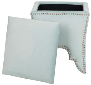 Safavieh Deidra Ottoman Silver Nail Heads Sage Wood Mixed Solid CA Foam Poly Fiber Stainless Steel Cotton MCR4663D 683726380603