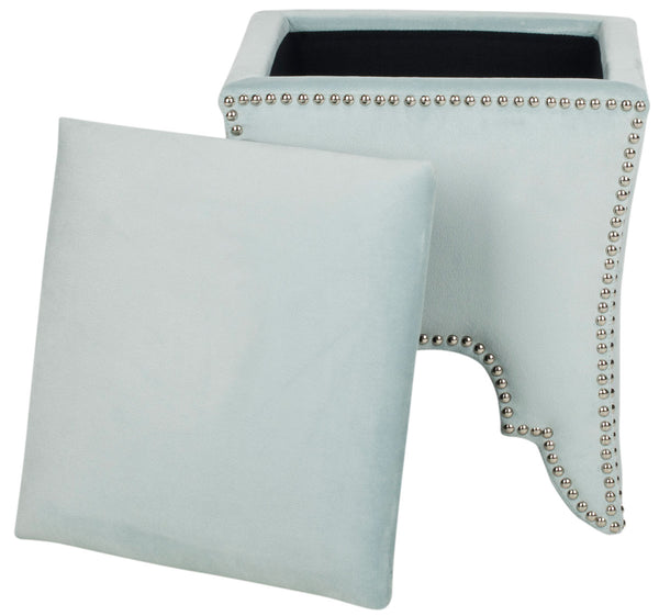 Safavieh Deidra Ottoman Silver Nail Heads Sage Wood Mixed Solid CA Foam Poly Fiber Stainless Steel Cotton MCR4663D 683726380603