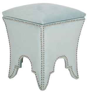 Safavieh Deidra Ottoman Silver Nail Heads Sage Wood Mixed Solid CA Foam Poly Fiber Stainless Steel Cotton MCR4663D 683726380603