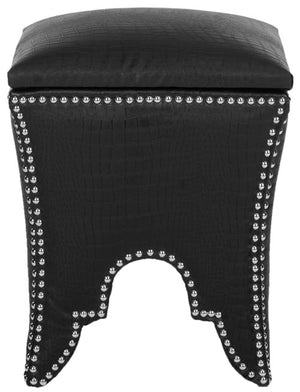 Safavieh Deidra Ottoman Silver Nail Heads Black Wood Mixed Solid CA Foam Poly Fiber Stainless Steel PU Leather MCR4663G 683726381860