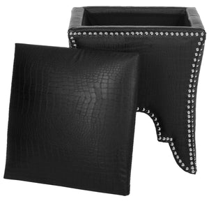 Safavieh Deidra Ottoman Silver Nail Heads Black Wood Mixed Solid CA Foam Poly Fiber Stainless Steel PU Leather MCR4663G 683726381860
