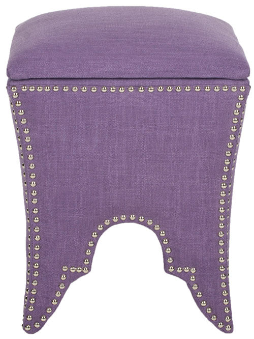 Safavieh Deidra Ottoman Silver Nail Heads Lavender Wood Mixed Solid CA Foam Poly Fiber Stainless Steel Polyester Viscose Cotton MCR4663H 683726381976