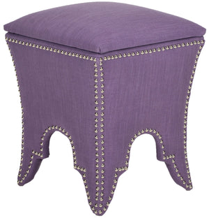 Safavieh Deidra Ottoman Silver Nail Heads Lavender Wood Mixed Solid CA Foam Poly Fiber Stainless Steel Polyester Viscose Cotton MCR4663H 683726381976