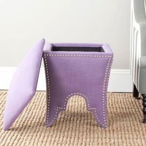Safavieh Deidra Ottoman Silver Nail Heads Lavender Wood Mixed Solid CA Foam Poly Fiber Stainless Steel Polyester Viscose Cotton MCR4663H 683726381976